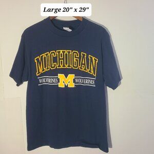 Vintage 90s Logo 7 Michigan Wolverines Blue Large T-Shirt